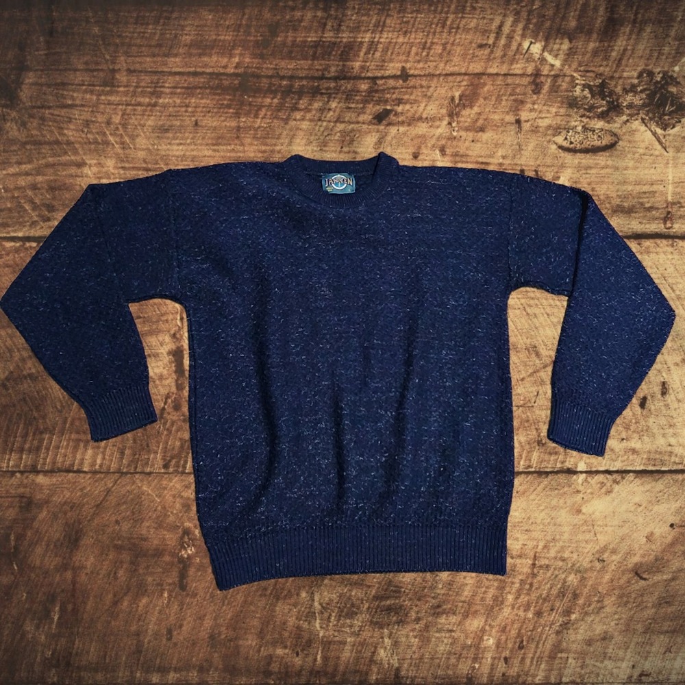 Vintage Jantzen Sport Sweater Mens L Heavy Knit Navy Blue Relaxed Made USA 90s